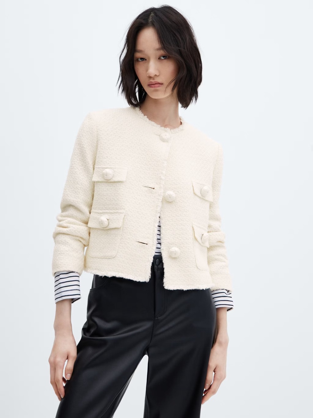 Mango Cream tweed jacket with pockets NWT